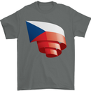 Curled Czechia Flag Czech Republic Day Football Mens T-Shirt 100% Cotton Charcoal