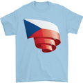 Curled Czechia Flag Czech Republic Day Football Mens T-Shirt 100% Cotton Light Blue