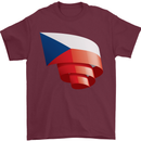 Curled Czechia Flag Czech Republic Day Football Mens T-Shirt 100% Cotton Maroon