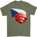 Curled Czechia Flag Czech Republic Day Football Mens T-Shirt 100% Cotton Military Green