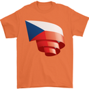 Curled Czechia Flag Czech Republic Day Football Mens T-Shirt 100% Cotton Orange