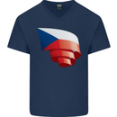 Curled Czechia Flag Czech Republic Day Football Mens V-Neck Cotton T-Shirt Navy Blue