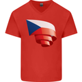 Curled Czechia Flag Czech Republic Day Football Mens V-Neck Cotton T-Shirt Red