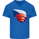 Curled Czechia Flag Czech Republic Day Football Mens V-Neck Cotton T-Shirt Royal Blue