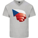 Curled Czechia Flag Czech Republic Day Football Mens V-Neck Cotton T-Shirt Sports Grey