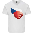 Curled Czechia Flag Czech Republic Day Football Mens V-Neck Cotton T-Shirt White
