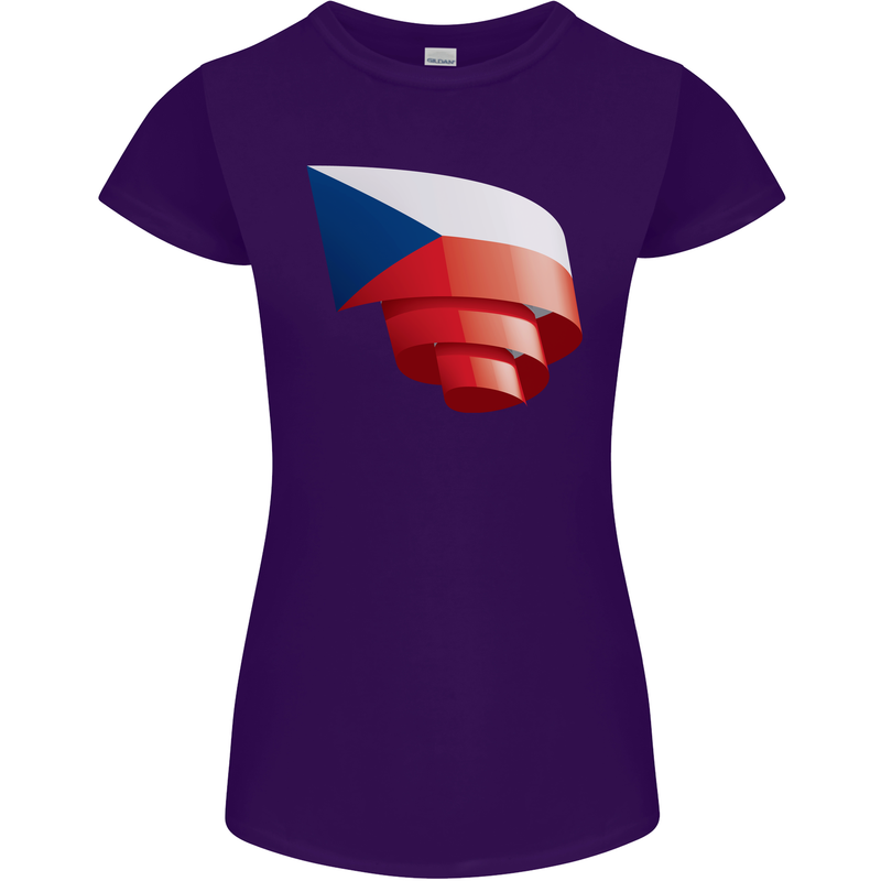 Curled Czechia Flag Czech Republic Day Football Womens Petite Cut T-Shirt Purple