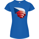Curled Czechia Flag Czech Republic Day Football Womens Petite Cut T-Shirt Royal Blue