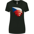 Curled Czechia Flag Czech Republic Day Football Womens Wider Cut T-Shirt Black