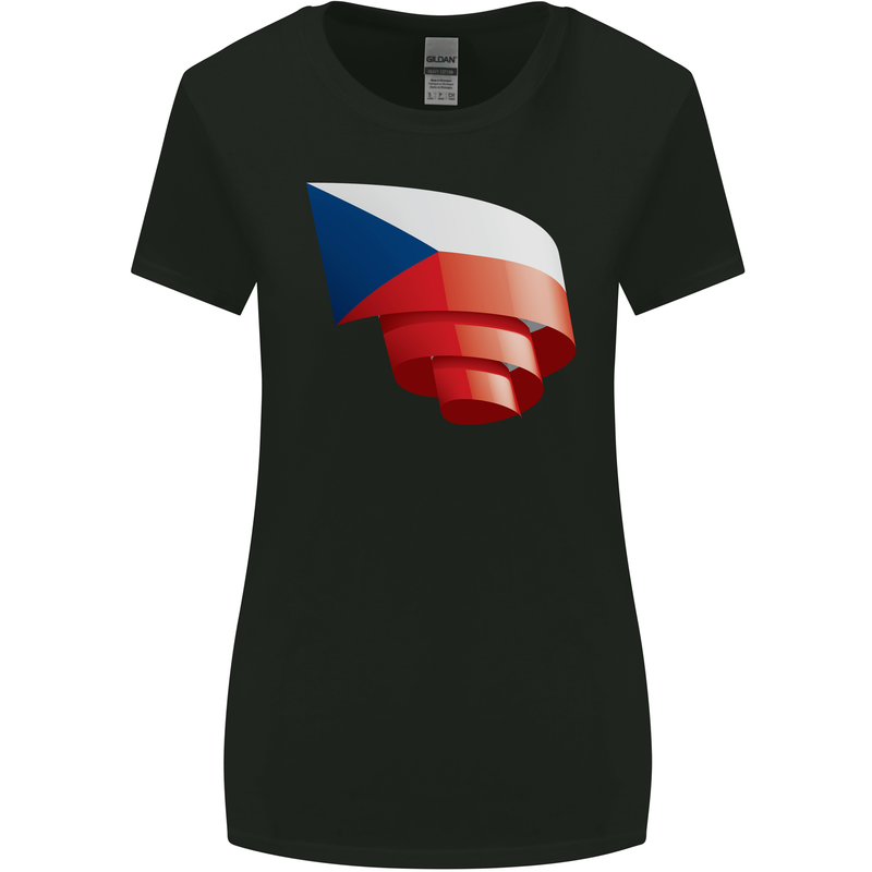 Curled Czechia Flag Czech Republic Day Football Womens Wider Cut T-Shirt Black
