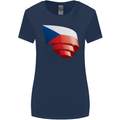 Curled Czechia Flag Czech Republic Day Football Womens Wider Cut T-Shirt Navy Blue