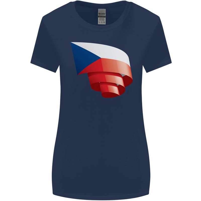 Curled Czechia Flag Czech Republic Day Football Womens Wider Cut T-Shirt Navy Blue