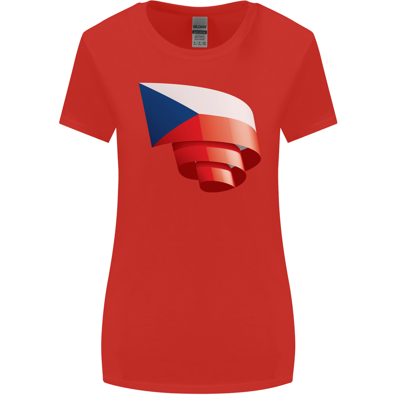 Curled Czechia Flag Czech Republic Day Football Womens Wider Cut T-Shirt Red