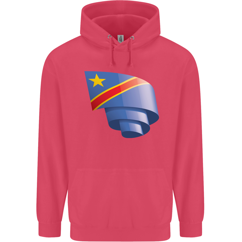 Curled DR Congo Flag Congolese Day Football Childrens Kids Hoodie Heliconia