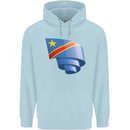 Curled DR Congo Flag Congolese Day Football Childrens Kids Hoodie Light Blue