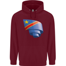 Curled DR Congo Flag Congolese Day Football Childrens Kids Hoodie Maroon