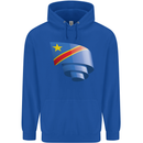 Curled DR Congo Flag Congolese Day Football Childrens Kids Hoodie Royal Blue