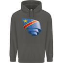 Curled DR Congo Flag Congolese Day Football Childrens Kids Hoodie Storm Grey