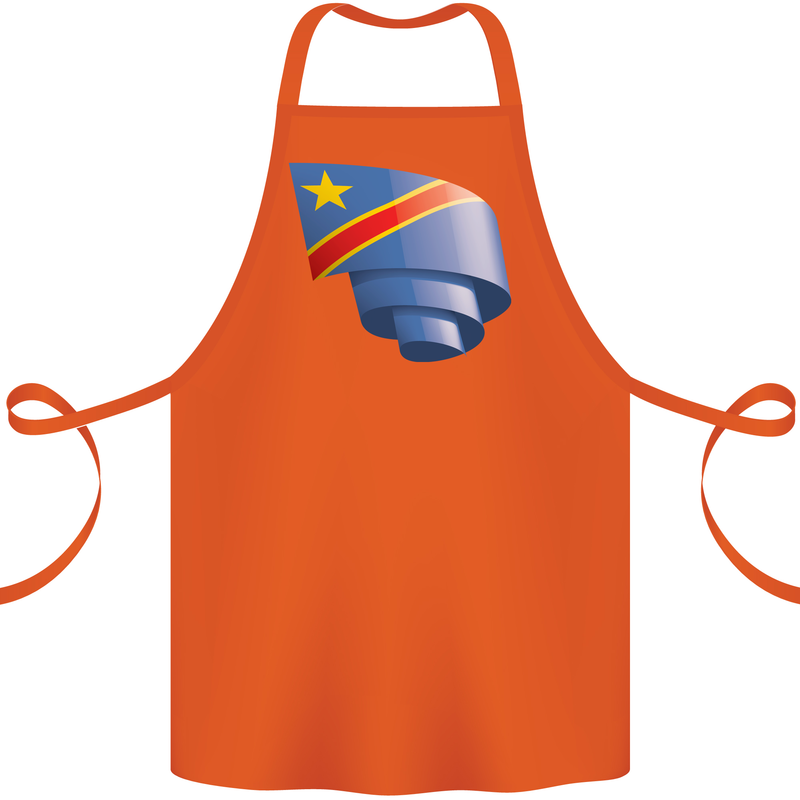 Curled DR Congo Flag Congolese Day Football Cotton Apron 100% Organic Orange