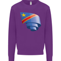 Curled DR Congo Flag Congolese Day Football Kids Sweatshirt Jumper Purple