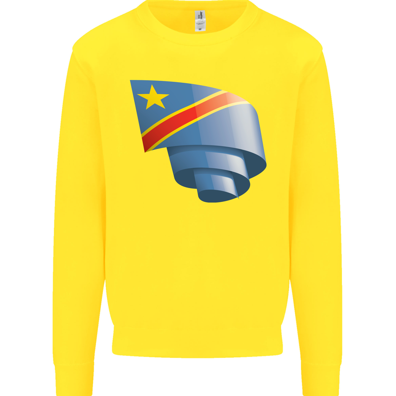 Curled DR Congo Flag Congolese Day Football Kids Sweatshirt Jumper Yellow
