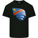 Curled DR Congo Flag Congolese Day Football Kids T-Shirt Childrens Black