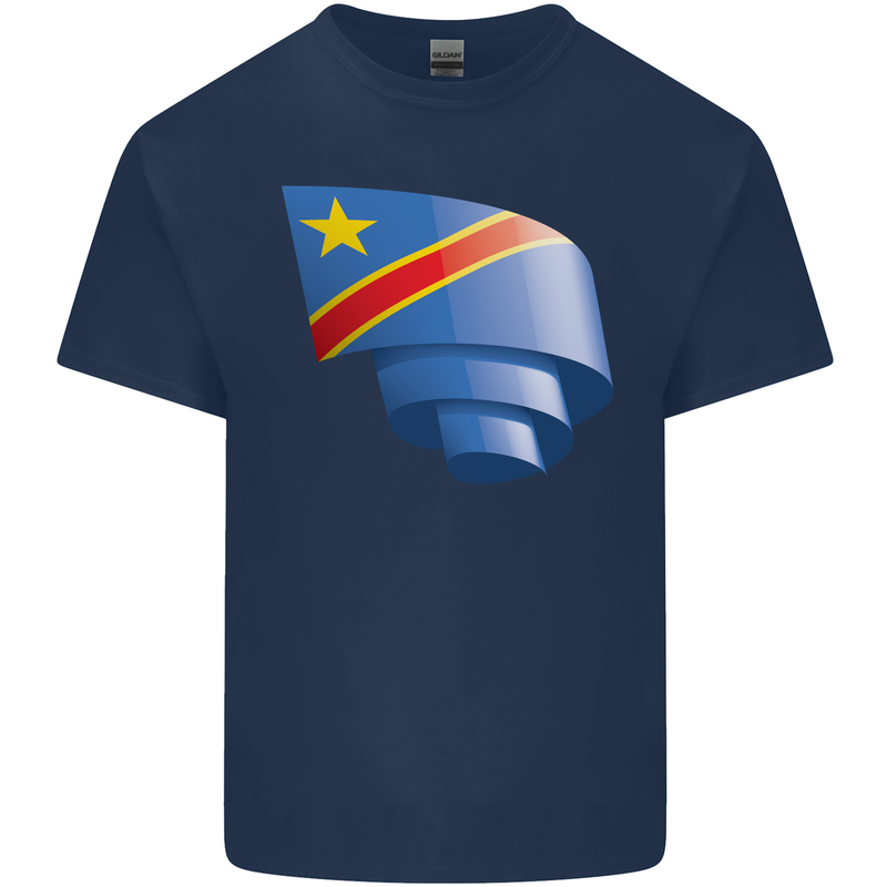 Curled DR Congo Flag Congolese Day Football Kids T-Shirt Childrens Navy Blue