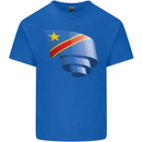 Curled DR Congo Flag Congolese Day Football Kids T-Shirt Childrens Royal Blue