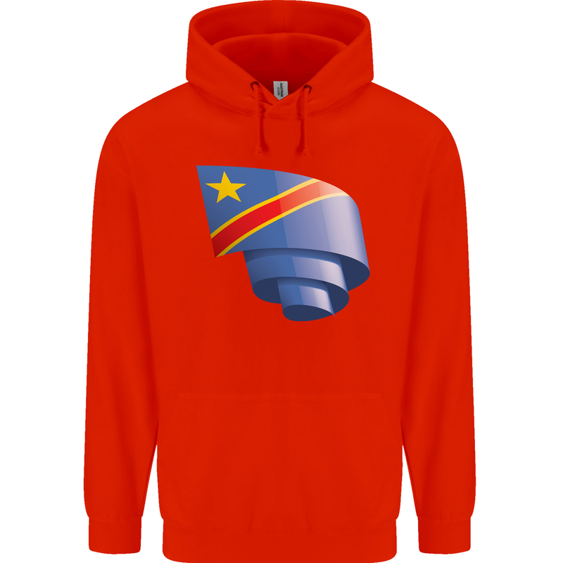 Curled DR Congo Flag Congolese Day Football Mens 80% Cotton Hoodie Bright Red
