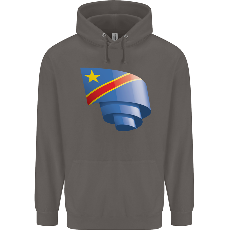 Curled DR Congo Flag Congolese Day Football Mens 80% Cotton Hoodie Charcoal