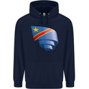 Curled DR Congo Flag Congolese Day Football Mens 80% Cotton Hoodie Navy Blue