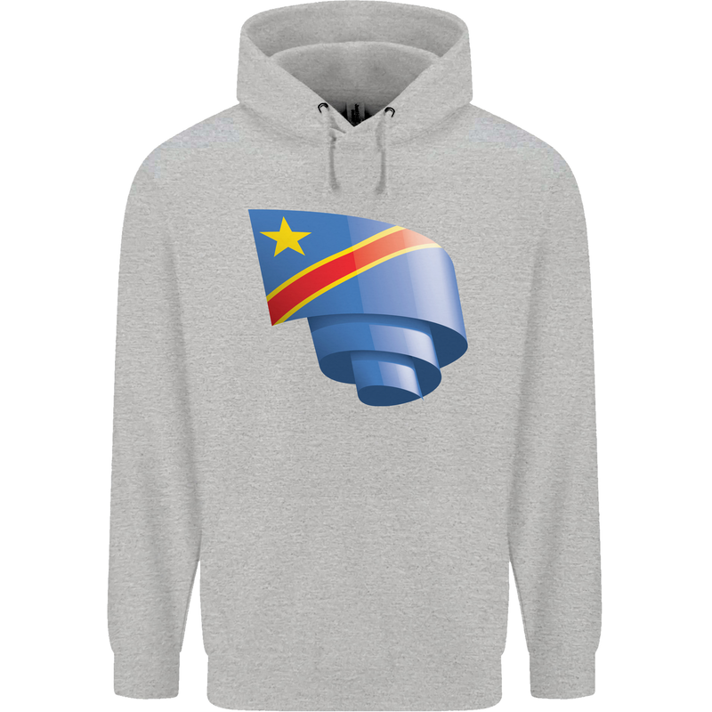 Curled DR Congo Flag Congolese Day Football Mens 80% Cotton Hoodie Sports Grey