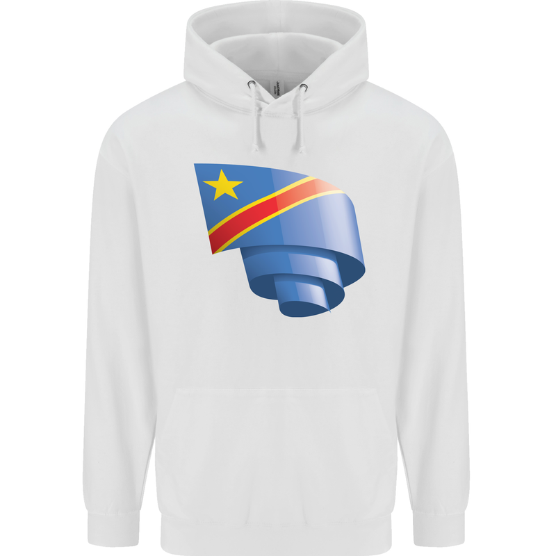 Curled DR Congo Flag Congolese Day Football Mens 80% Cotton Hoodie White