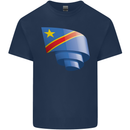 Curled DR Congo Flag Congolese Day Football Mens Cotton T-Shirt Tee Top Navy Blue