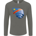 Curled DR Congo Flag Congolese Day Football Mens Long Sleeve T-Shirt Charcoal