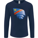 Curled DR Congo Flag Congolese Day Football Mens Long Sleeve T-Shirt Navy Blue