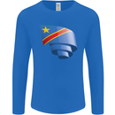Curled DR Congo Flag Congolese Day Football Mens Long Sleeve T-Shirt Royal Blue
