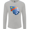 Curled DR Congo Flag Congolese Day Football Mens Long Sleeve T-Shirt Sports Grey