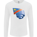 Curled DR Congo Flag Congolese Day Football Mens Long Sleeve T-Shirt White