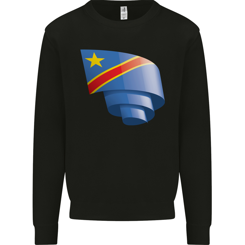 Curled DR Congo Flag Congolese Day Football Mens Sweatshirt Jumper Black