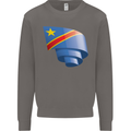 Curled DR Congo Flag Congolese Day Football Mens Sweatshirt Jumper Charcoal