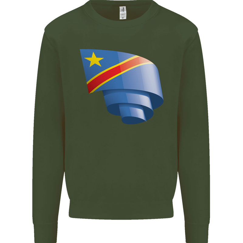 Curled DR Congo Flag Congolese Day Football Mens Sweatshirt Jumper Forest Green