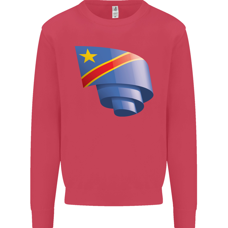 Curled DR Congo Flag Congolese Day Football Mens Sweatshirt Jumper Heliconia