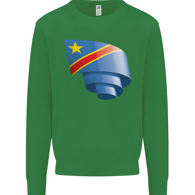 Curled DR Congo Flag Congolese Day Football Mens Sweatshirt Jumper Irish Green