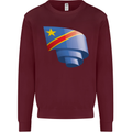 Curled DR Congo Flag Congolese Day Football Mens Sweatshirt Jumper Maroon
