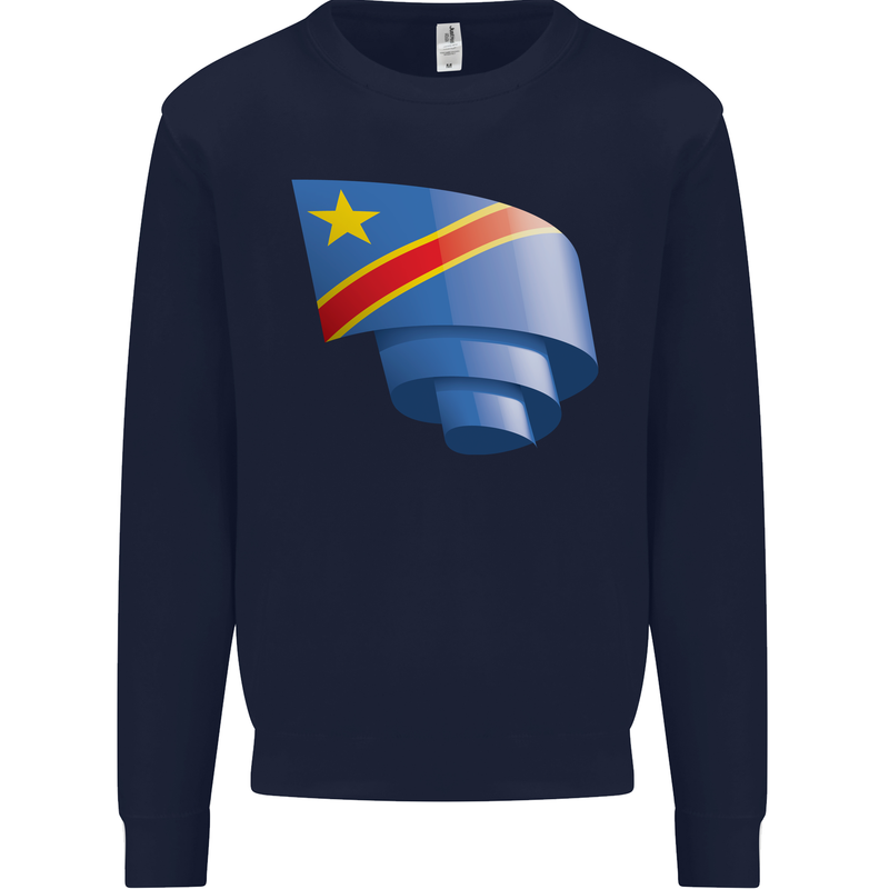 Curled DR Congo Flag Congolese Day Football Mens Sweatshirt Jumper Navy Blue