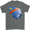 Curled DR Congo Flag Congolese Day Football Mens T-Shirt 100% Cotton Charcoal