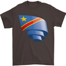 Curled DR Congo Flag Congolese Day Football Mens T-Shirt 100% Cotton Dark Chocolate