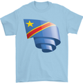 Curled DR Congo Flag Congolese Day Football Mens T-Shirt 100% Cotton Light Blue