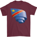 Curled DR Congo Flag Congolese Day Football Mens T-Shirt 100% Cotton Maroon